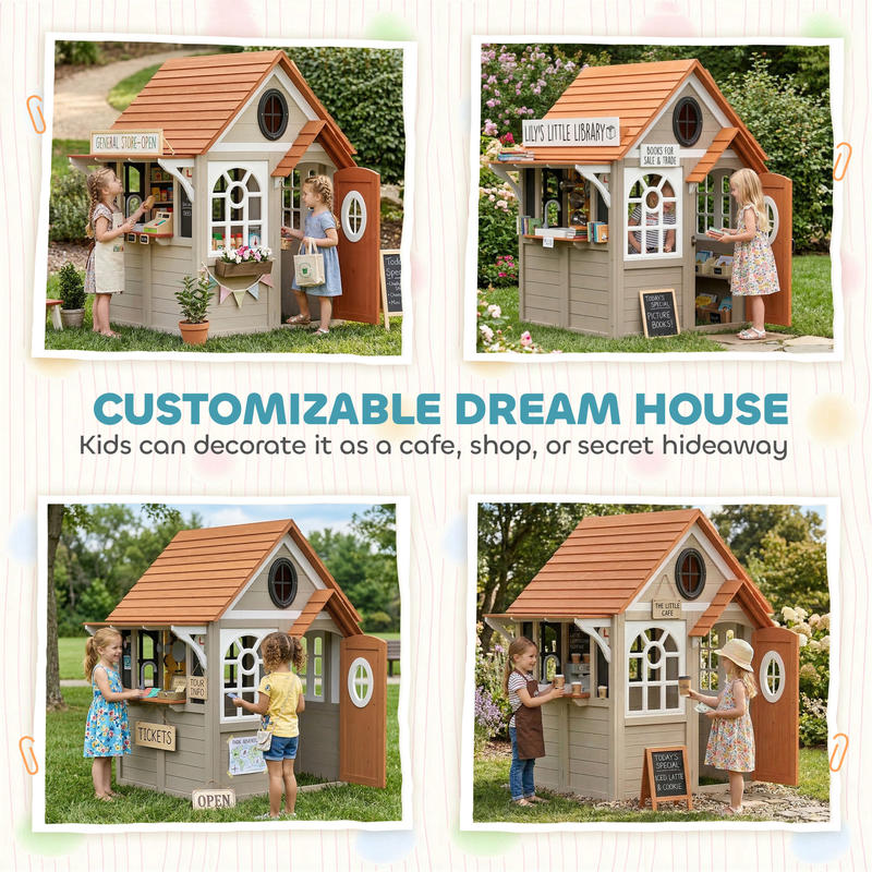 Qaba Outdoor Playhouse, Wooden - مراجعة Qaba Kids Outdoor Playhouse وسعره