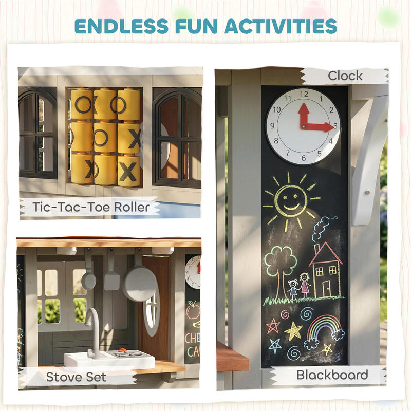 Qaba Outdoor Playhouse, Wooden - مراجعة Qaba Kids Outdoor Playhouse وسعره