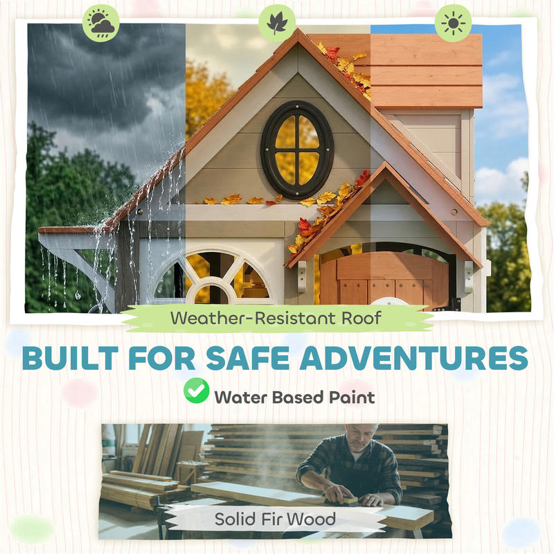 Qaba Outdoor Playhouse, Wooden - مراجعة Qaba Kids Outdoor Playhouse وسعره