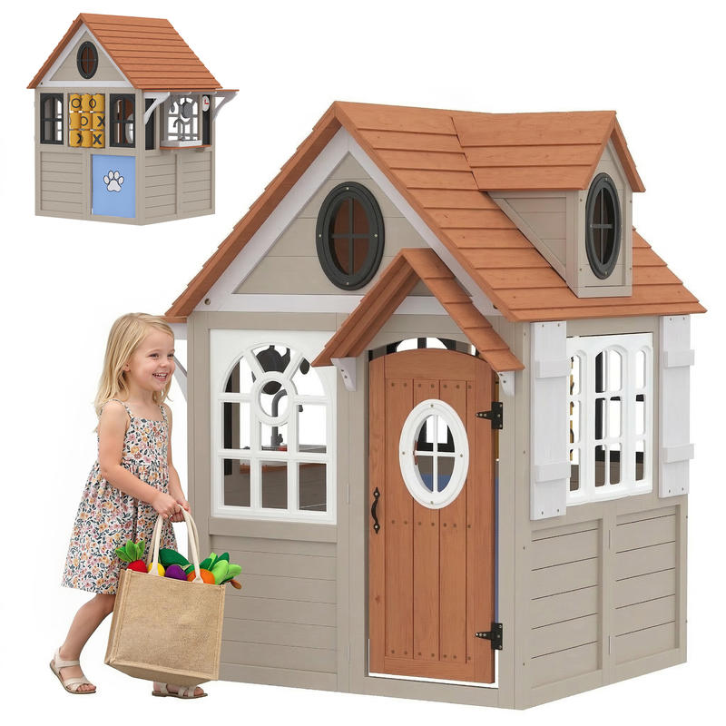 Qaba Outdoor Playhouse, Wooden - مراجعة Qaba Kids Outdoor Playhouse وسعره