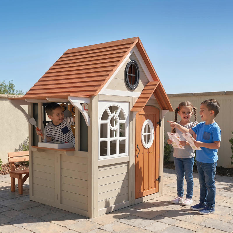 Qaba Outdoor Playhouse, Wooden - مراجعة Qaba Kids Outdoor Playhouse وسعره