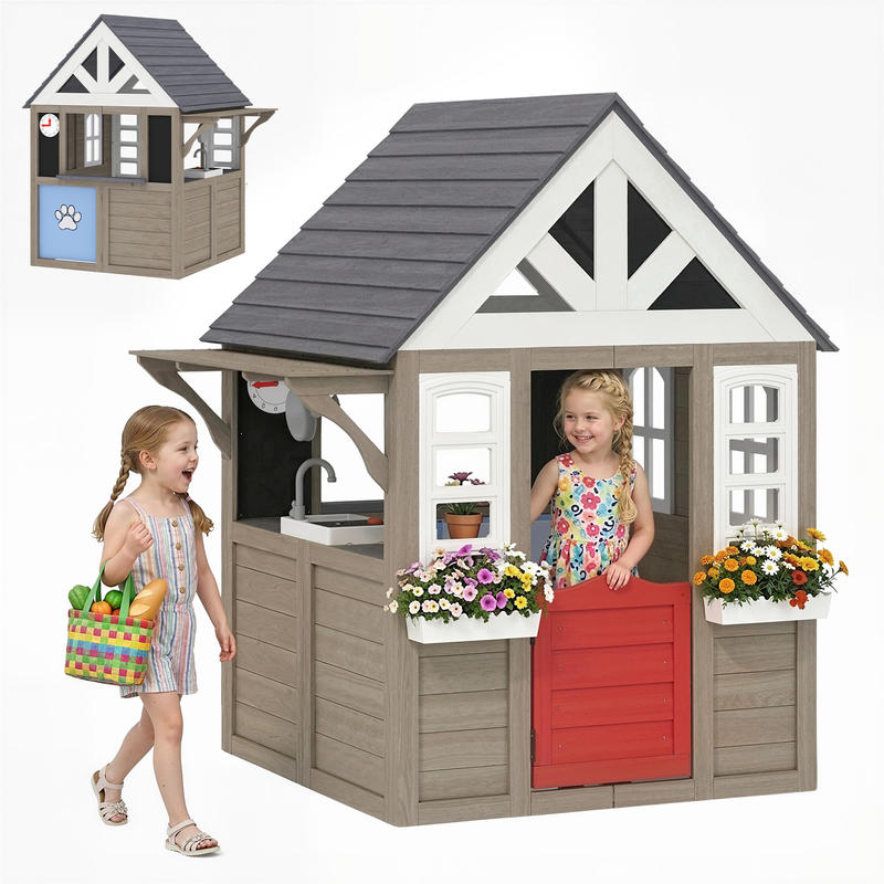 Qaba Outdoor Playhouse, Wooden - مراجعة Qaba Kids Outdoor Playhouse وسعره