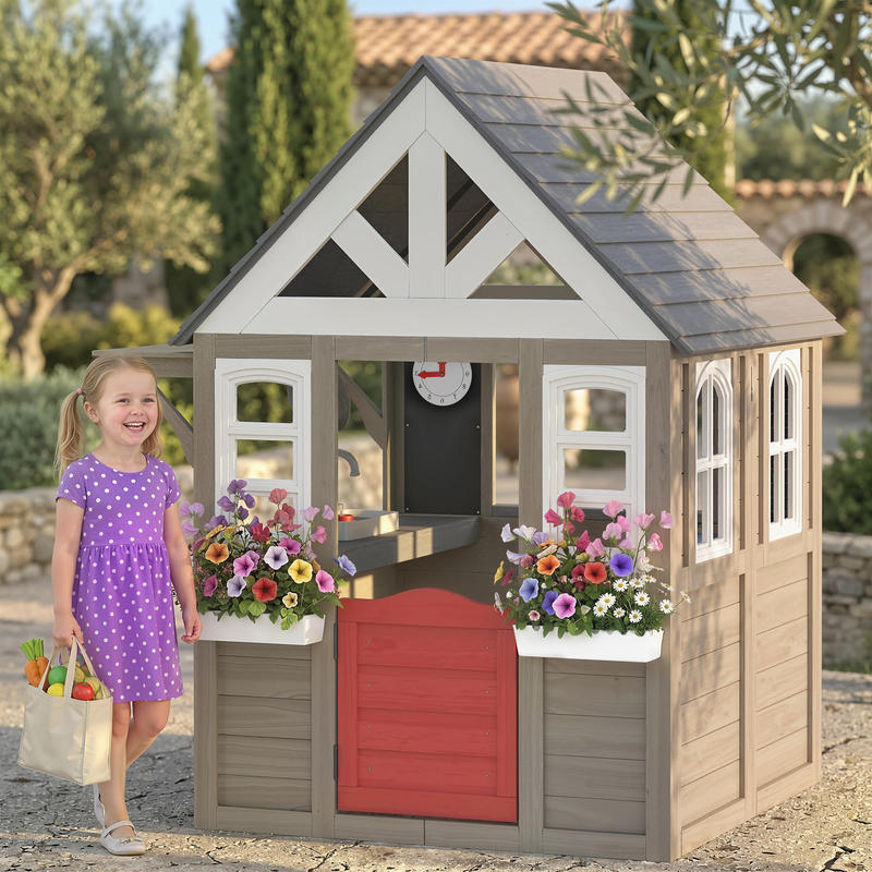 Qaba Outdoor Playhouse, Wooden - مراجعة Qaba Kids Outdoor Playhouse وسعره