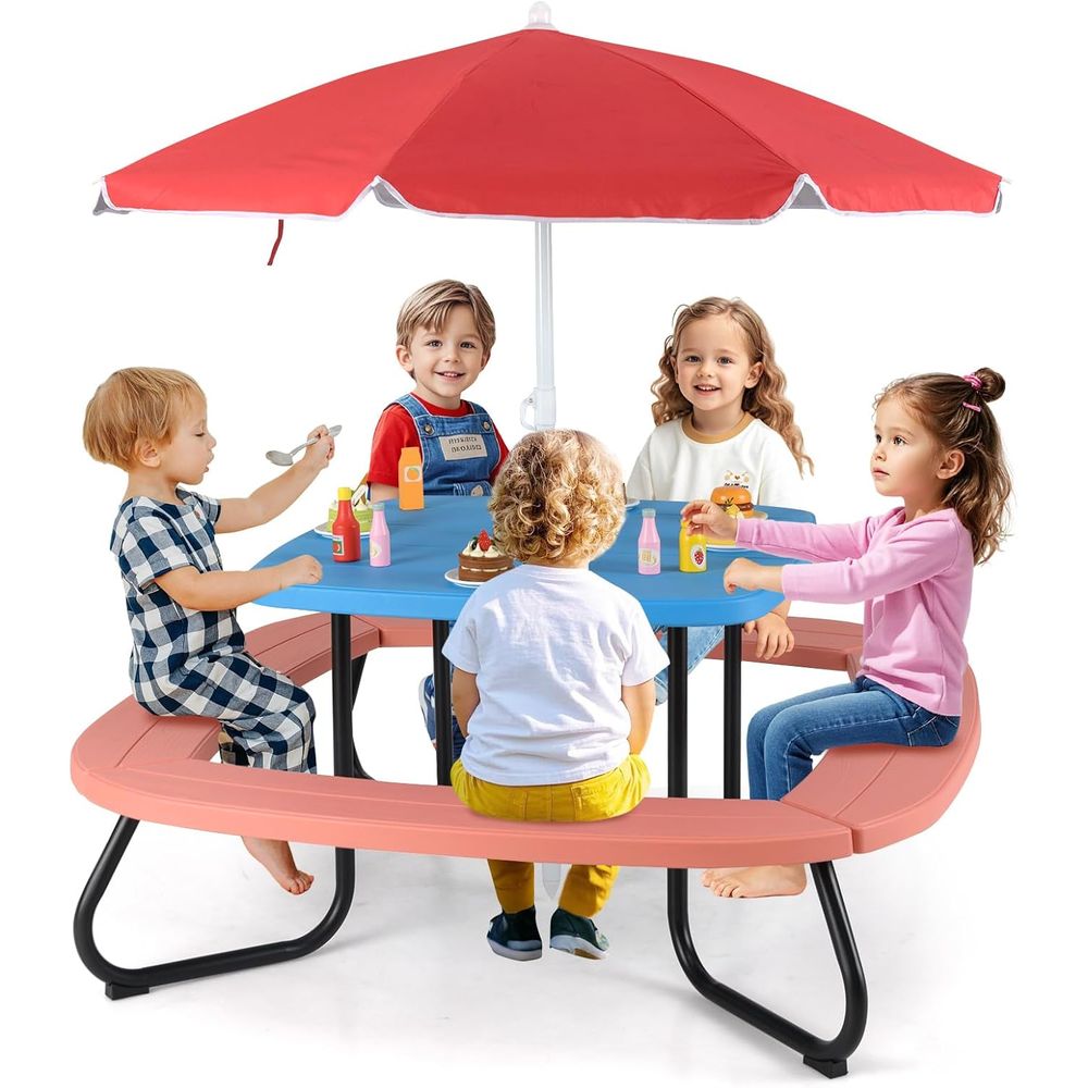Kids Picnic Table, 8 Person To - مراجعة Kids Outdoor Table And Chairs With Umbrella وسعره