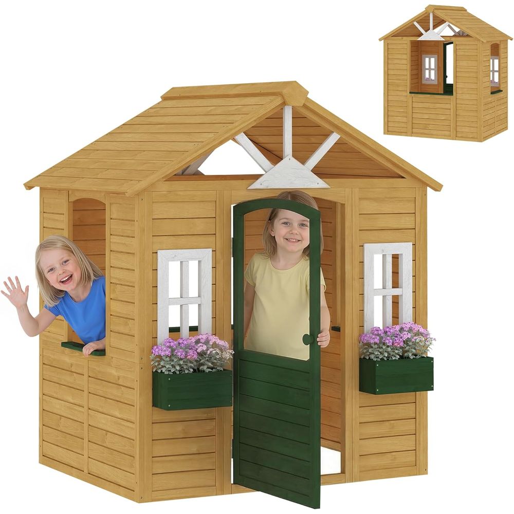Qaba Outdoor Playhouse, Wooden - مراجعة Qaba Kids Outdoor Playhouse وسعره