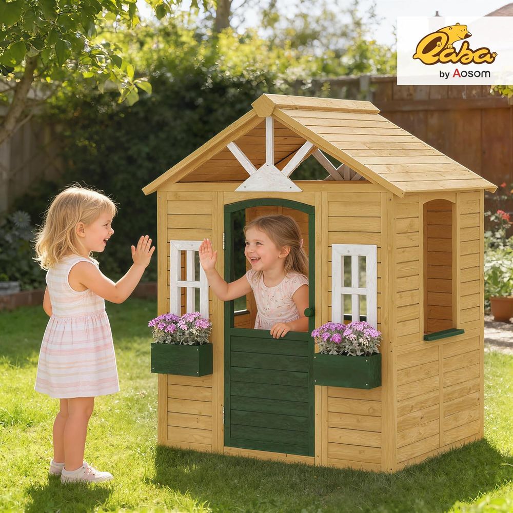 Qaba Outdoor Playhouse, Wooden - مراجعة Qaba Kids Outdoor Playhouse وسعره