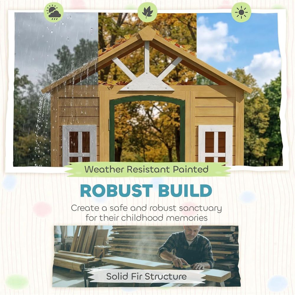 Qaba Outdoor Playhouse, Wooden - مراجعة Qaba Kids Outdoor Playhouse وسعره