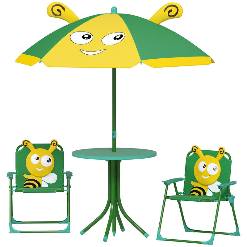 Qaba Kids Picnic Table and Cha - مراجعة Kids Outdoor Table And Chairs With Umbrella وسعره