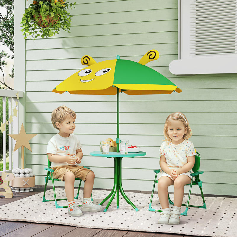 Qaba Kids Picnic Table and Cha - مراجعة Kids Outdoor Table And Chairs With Umbrella وسعره