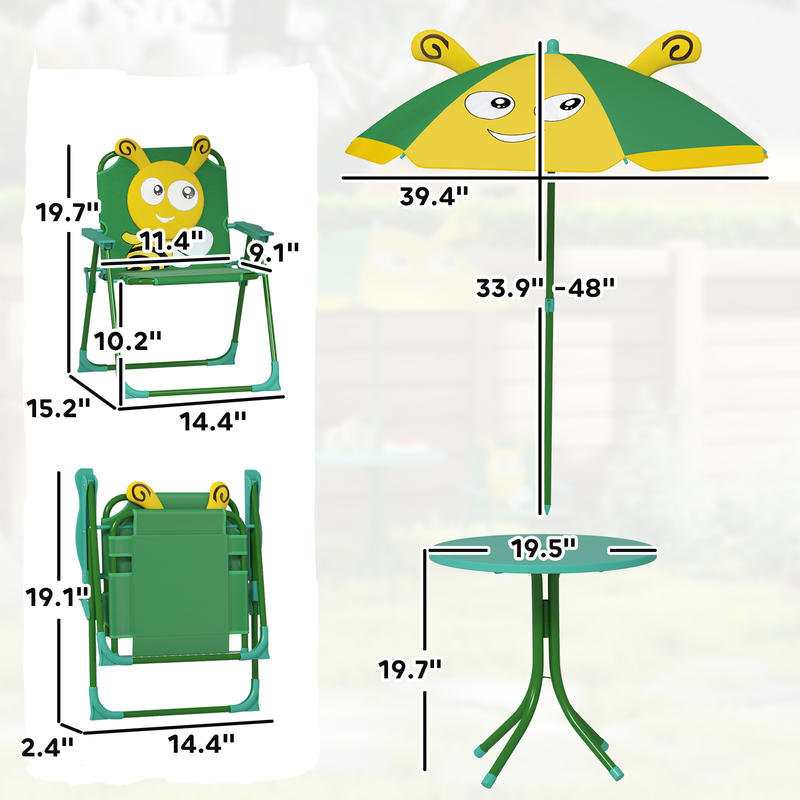 Qaba Kids Picnic Table and Cha - مراجعة Kids Outdoor Table And Chairs With Umbrella وسعره