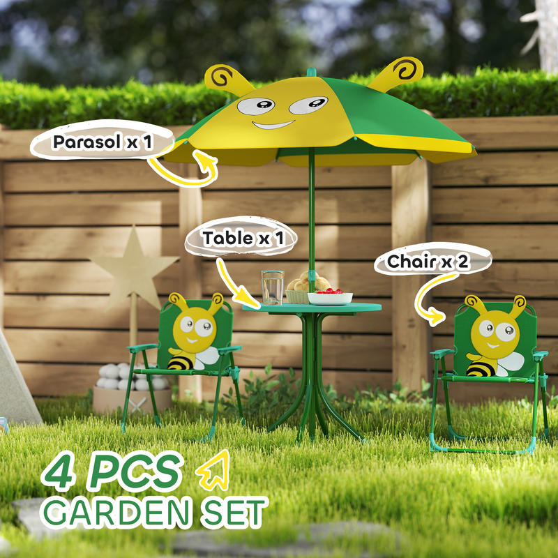 Qaba Kids Picnic Table and Cha - مراجعة Kids Outdoor Table And Chairs With Umbrella وسعره
