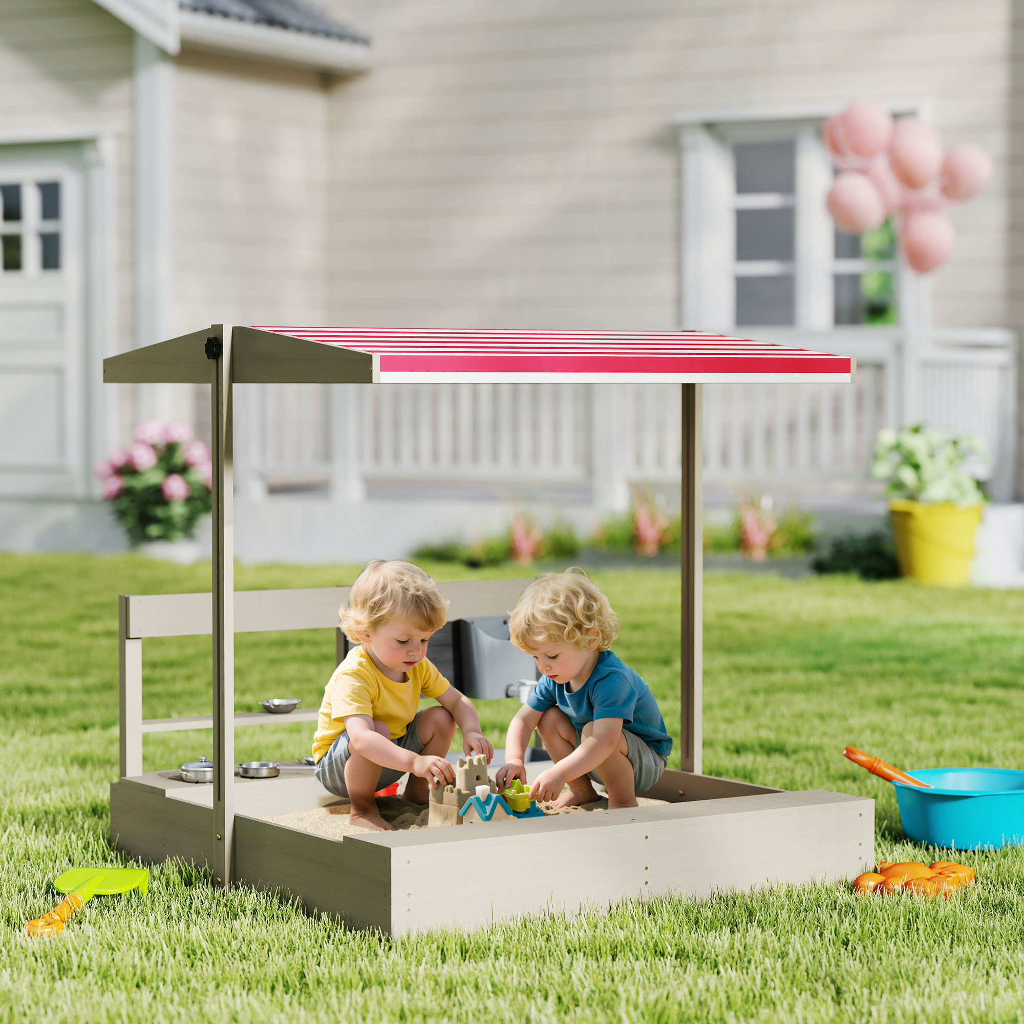 Outsunny Kids Sandbox with Hei - مراجعة Kids Outdoor Activity Toys وسعره