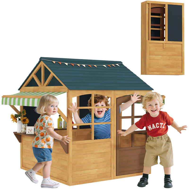Qaba Wooden Outdoor Playhouse, - مراجعة Qaba Kids Outdoor Playhouse وسعره