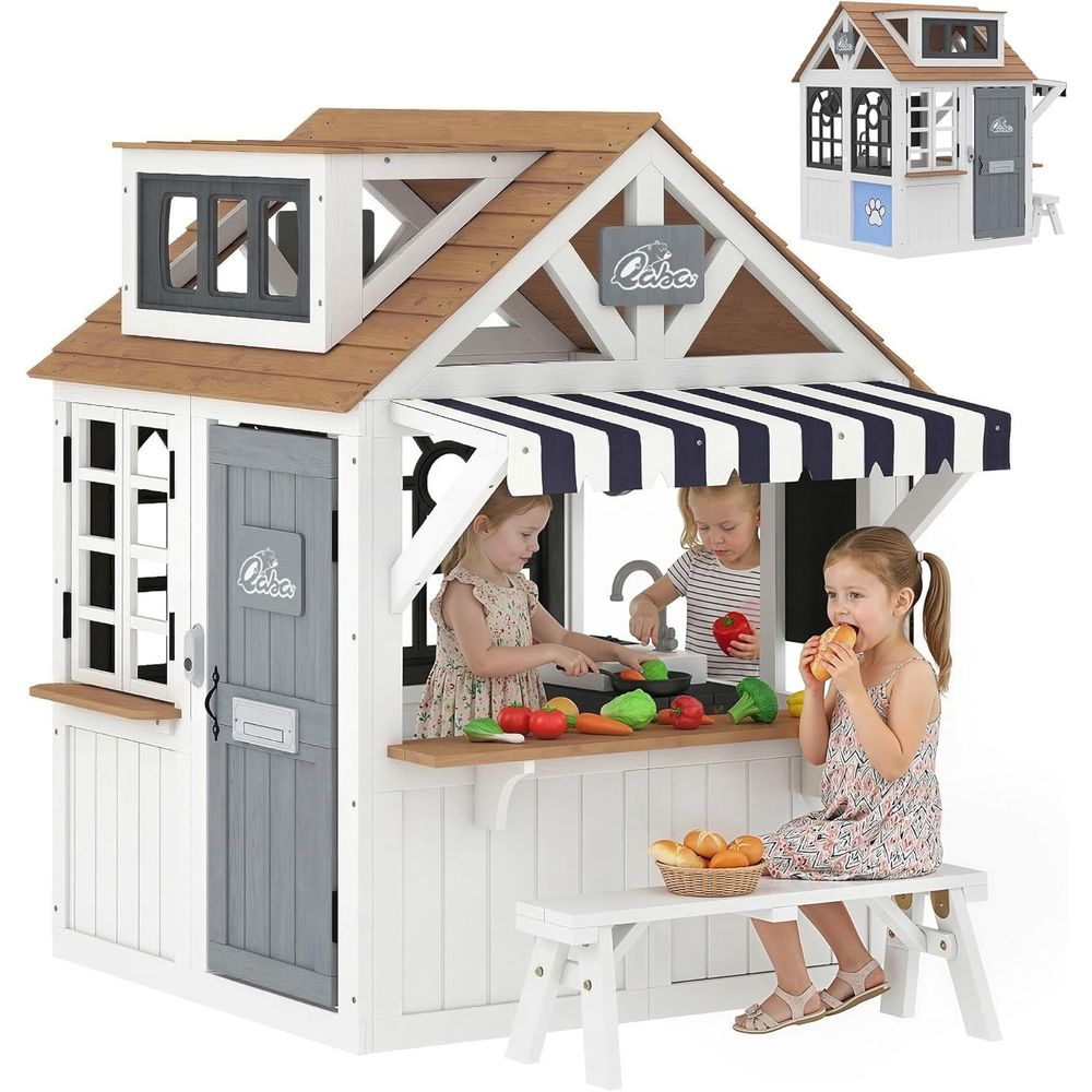 Qaba Outdoor Playhouse, Wooden - مراجعة Qaba Kids Outdoor Playhouse وسعره