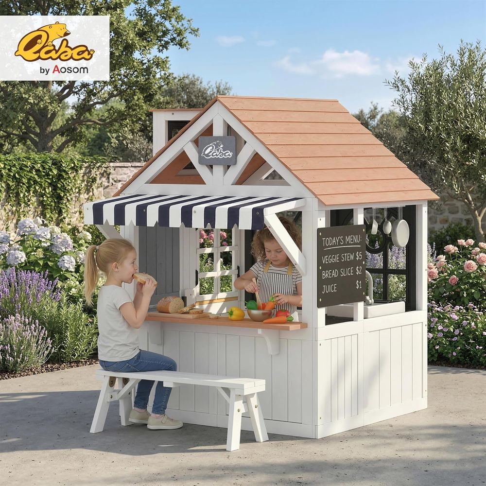 Qaba Outdoor Playhouse, Wooden - مراجعة Qaba Kids Outdoor Playhouse وسعره