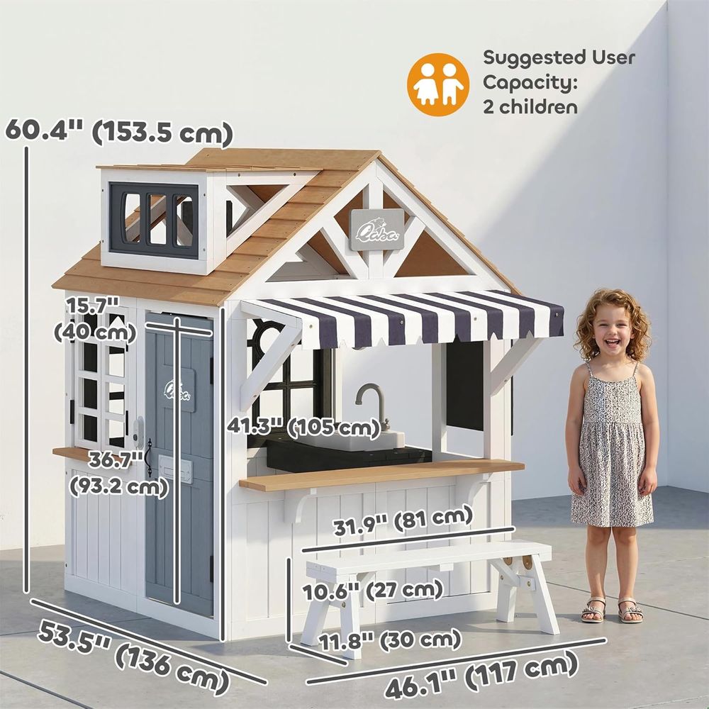 Qaba Outdoor Playhouse, Wooden - مراجعة Qaba Kids Outdoor Playhouse وسعره