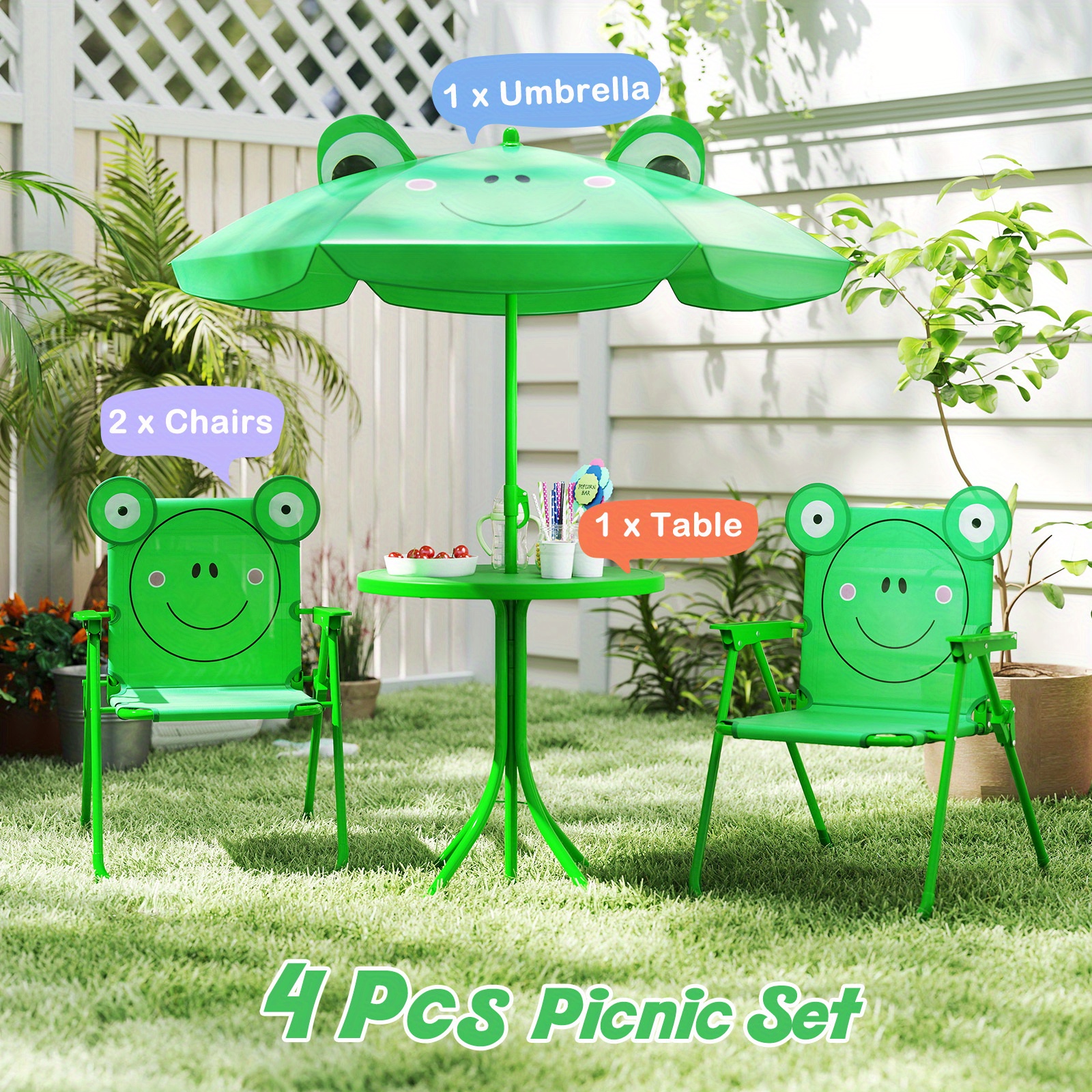 4pcs Kids Outdoor Playset with - مراجعة Kids Outdoor Table And Chairs With Umbrella وسعره